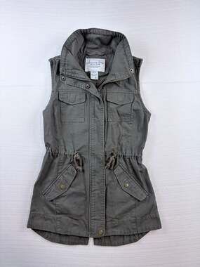 American Rag CIE Olive Green Utility Vest Drawstring Waist Size XS